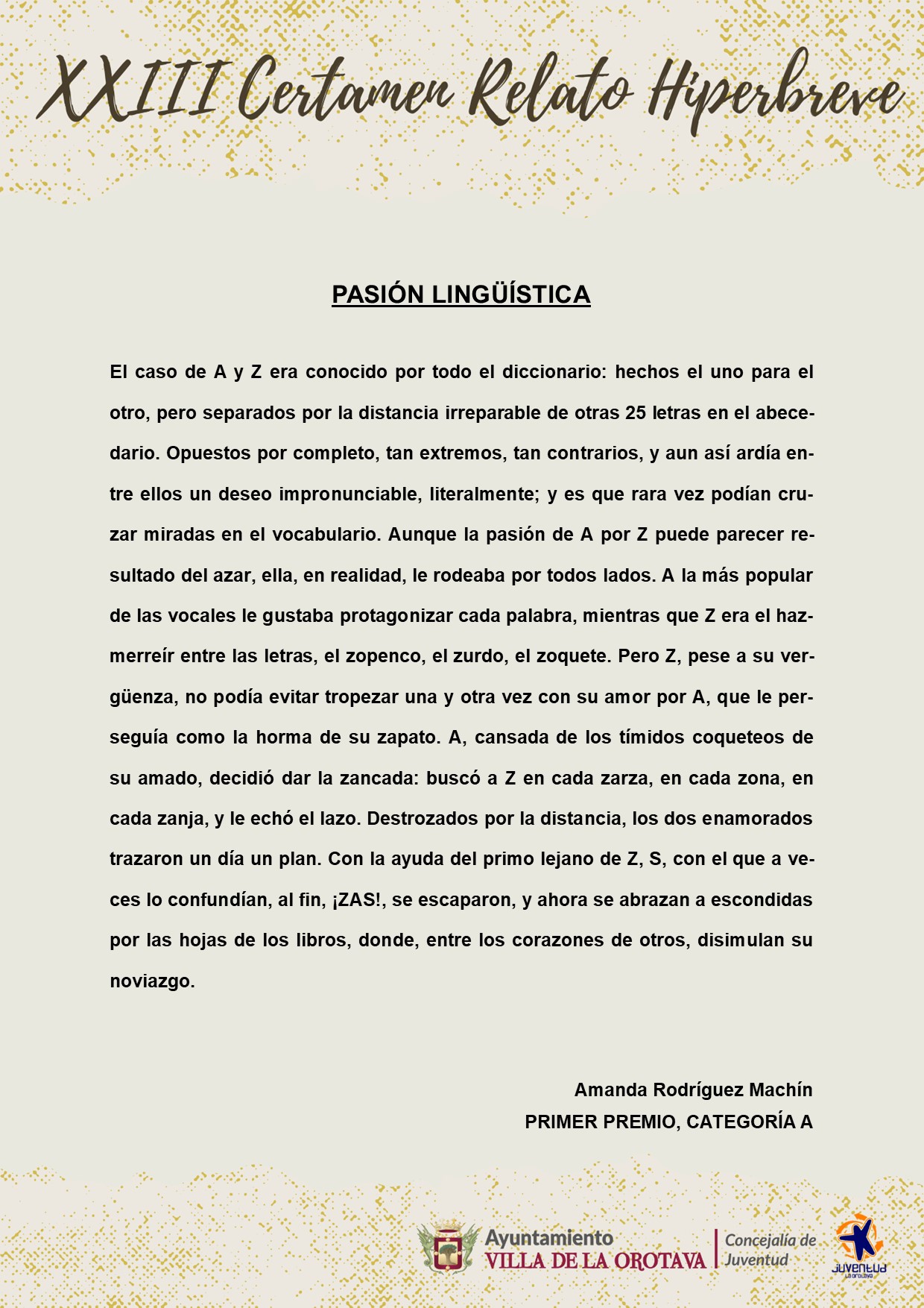 (1) Primer Premio Categoría A - Amanda Rodríguez Machín (Pasión Lingüística)