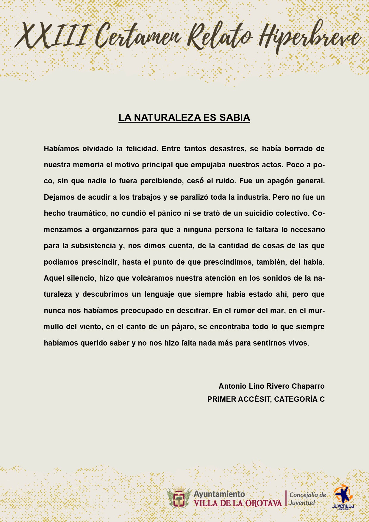 (11) Primer accésit Categoría C - Antonio Lino Rivero Chaparro (La naturaleza es sabia)