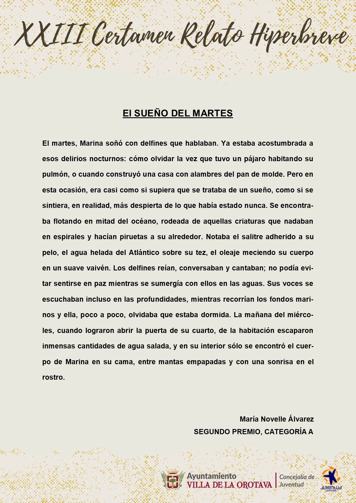(2) Segundo Premio Categoría A - María Novelle Álvarez (El sueño del martes)