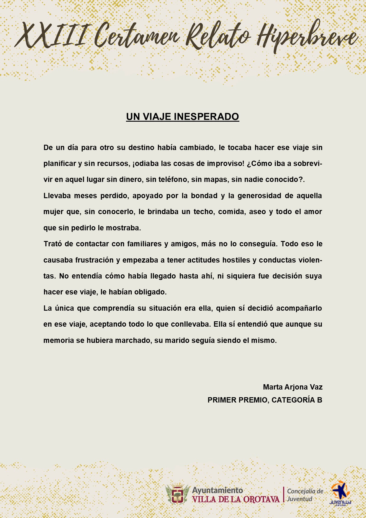 (5) Primer Premio Categoría B - Marta Arjona Vaz (Un viaje inesperado)