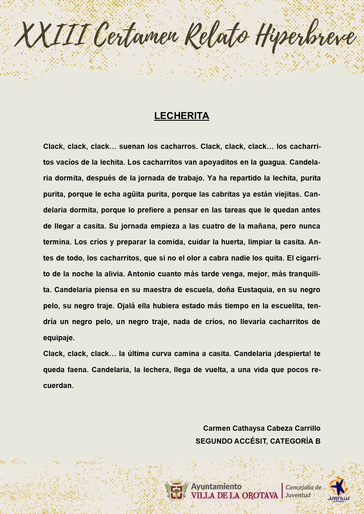 (8) Segundo accésit Categoría B - Carmen Cathaysa Cabeza Carrillo (Lecherita)