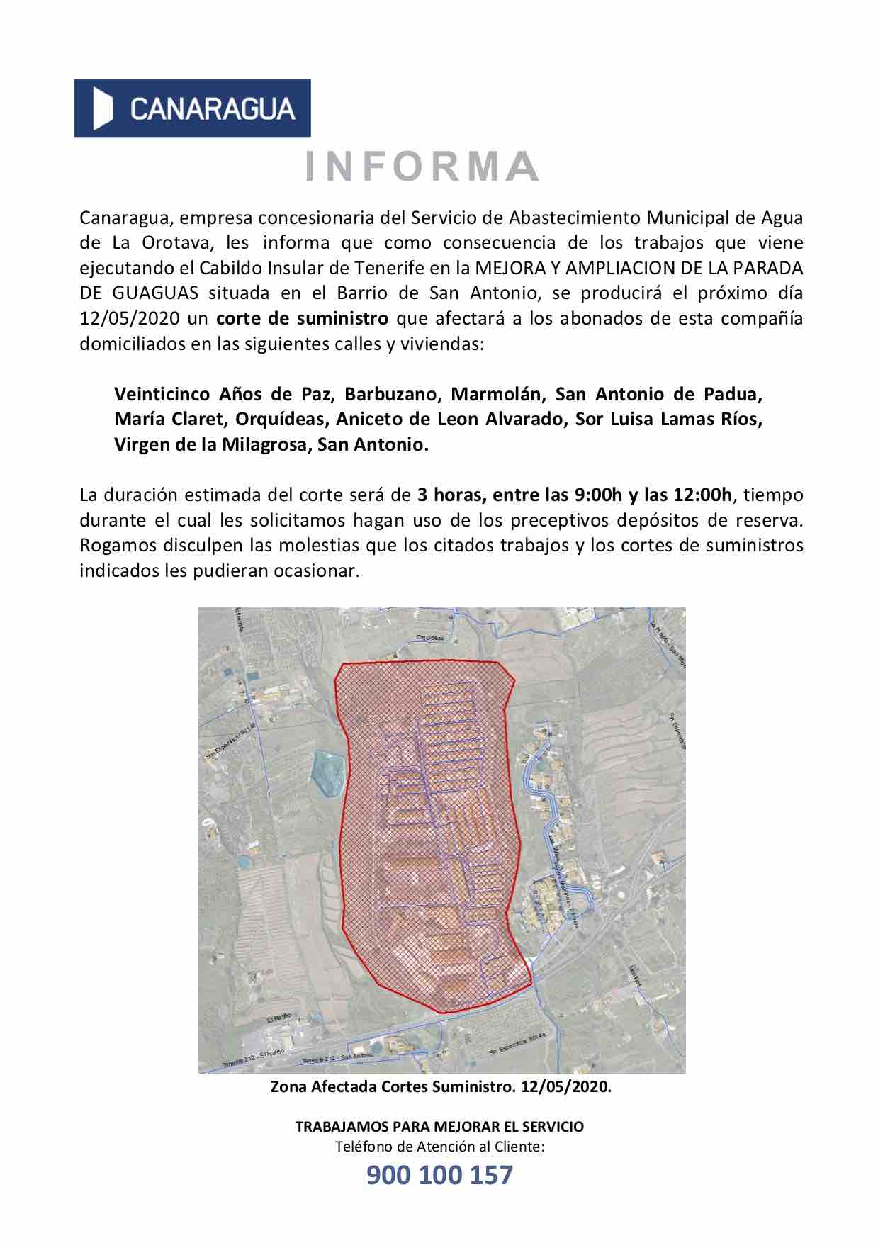 Aviso corte de suministro de agua el martes, 12 de mayo, de 09.00 a 12.00 horas en el barrio de San Antonio Aviso corte de suministro de agua el martes, 12 de mayo, de 09.00 a 12.00 horas en el barrio de San Antonio
