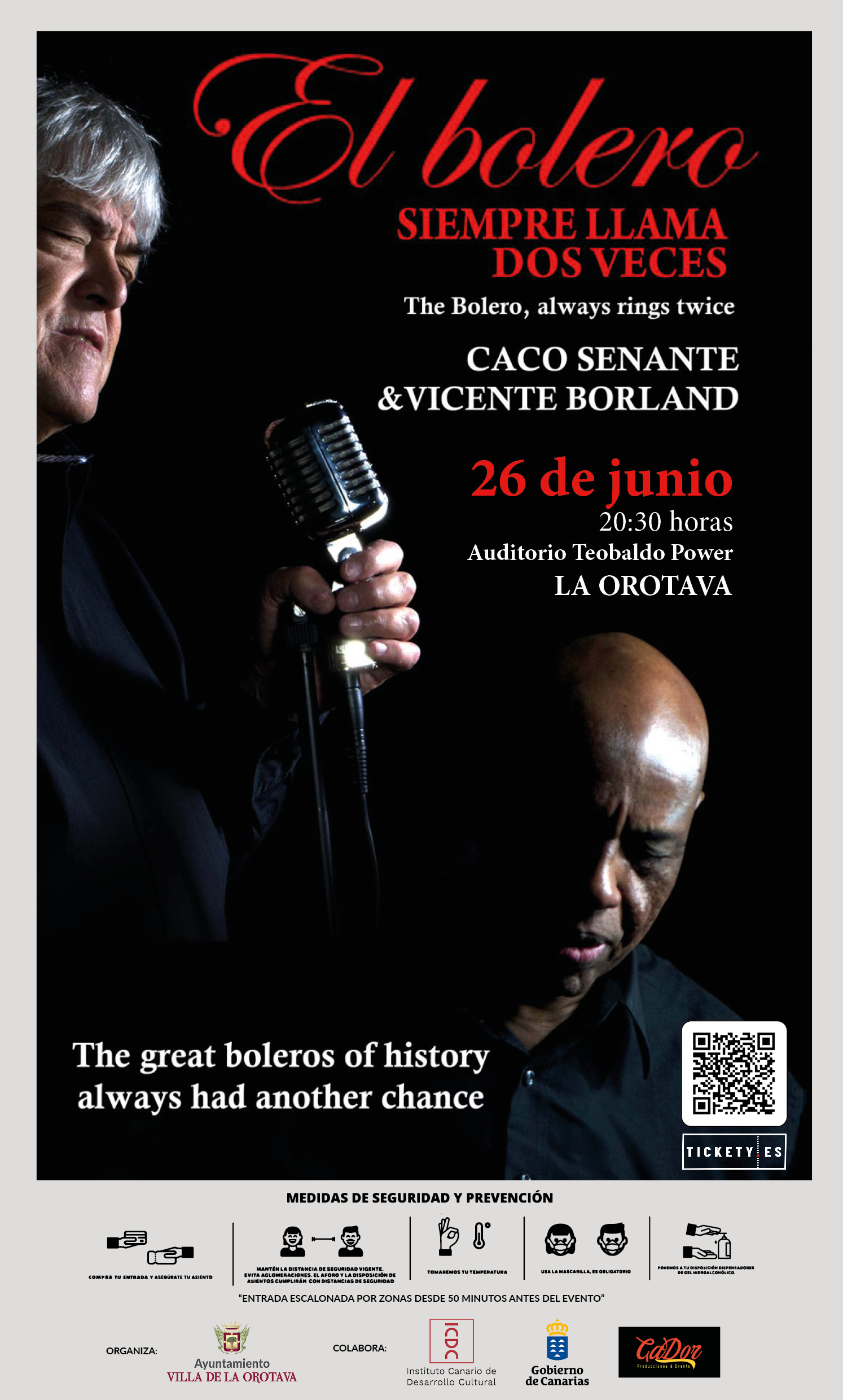 Caco Senante y Vicente Borland presentan ‘El Bolero siempre llama dos veces’ en el Teobaldo Power El concierto tendrá lugar el próximo 26 de junio, a partir de las 20:30 horas, en el auditorio orotavense