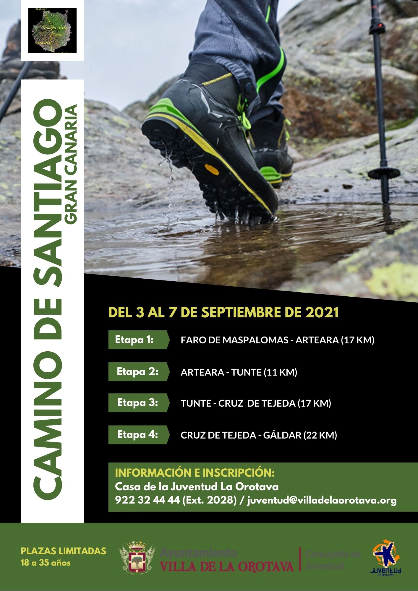 La Concejalía de Juventud organiza el ‘Camino de Santiago’ en Gran Canaria La actividad se desarrollaría entre los días 3 y 7 de septiembre y está orientada a jóvenes villeros de entre 18 y 35 años