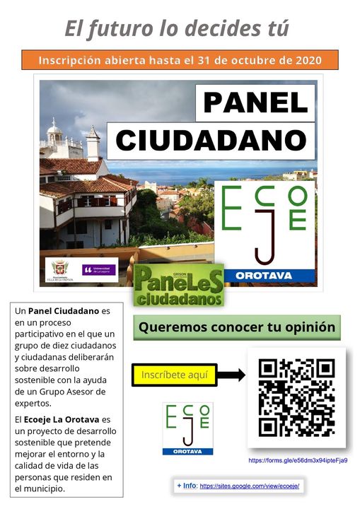 Los vecinos tienen hasta el 31 de octubre para participar en el "Panel Ciudadano Ecoeje La Orotava" que aboga por un desarrollo sostenible El proyecto aboga por un desarrollo sostenible y mejorar la calidad de los recursos estratégicos del municipio
