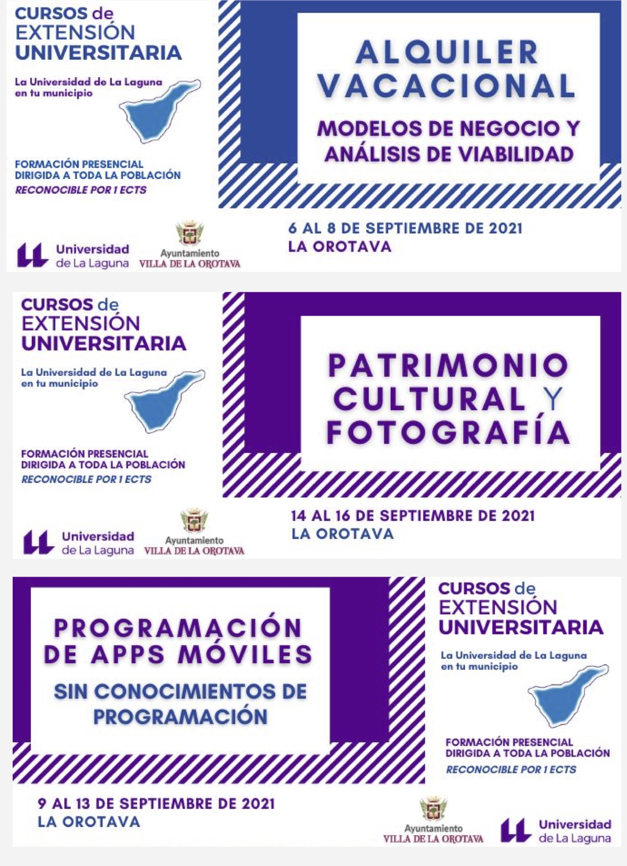 NUEVOS CURSOS DE LA ULL EN LA OROTAVA PARA SEPTIEMBRE La población podrá formarse en fotografía, aplicaciones móviles y alquiler vacacional. El plazo de la matrícula se abre este martes 16 de marzo y se impartirán en el Auditorio Teobaldo Power