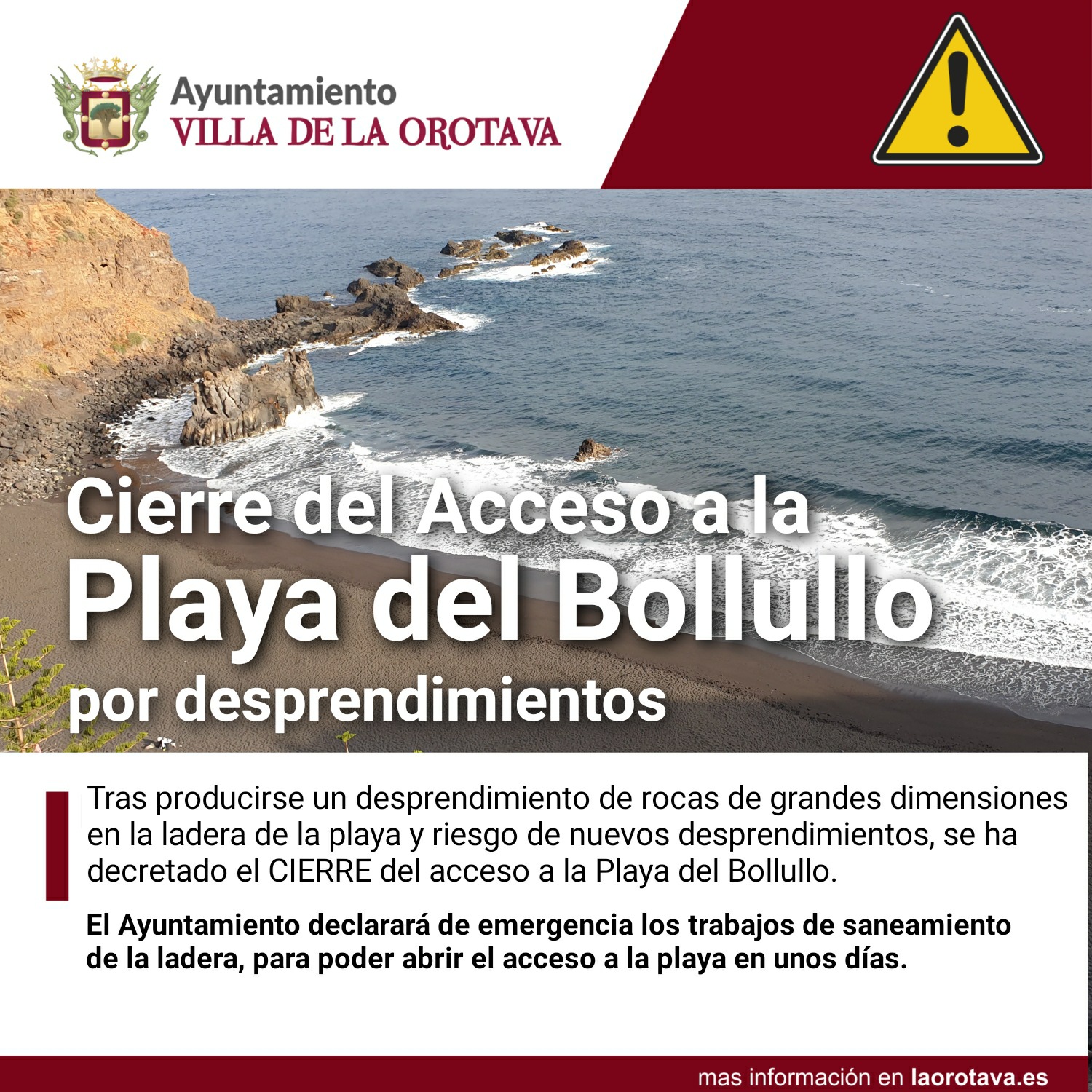 Cierre del acceso a la Playa del Bollullo por desprendimientos Cierre del acceso a la Playa del Bollullo por desprendimientos