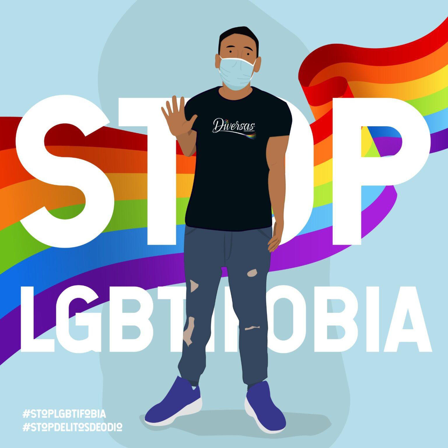 La Corporación Municipal de La Orotava muestra su total rechazo al ataque por LGBTIfobia que sufrió un técnico del colectivo Diversas Cartel que describe a una persona del colectivo Diversas con el mensaje Stop LGBTIfobia