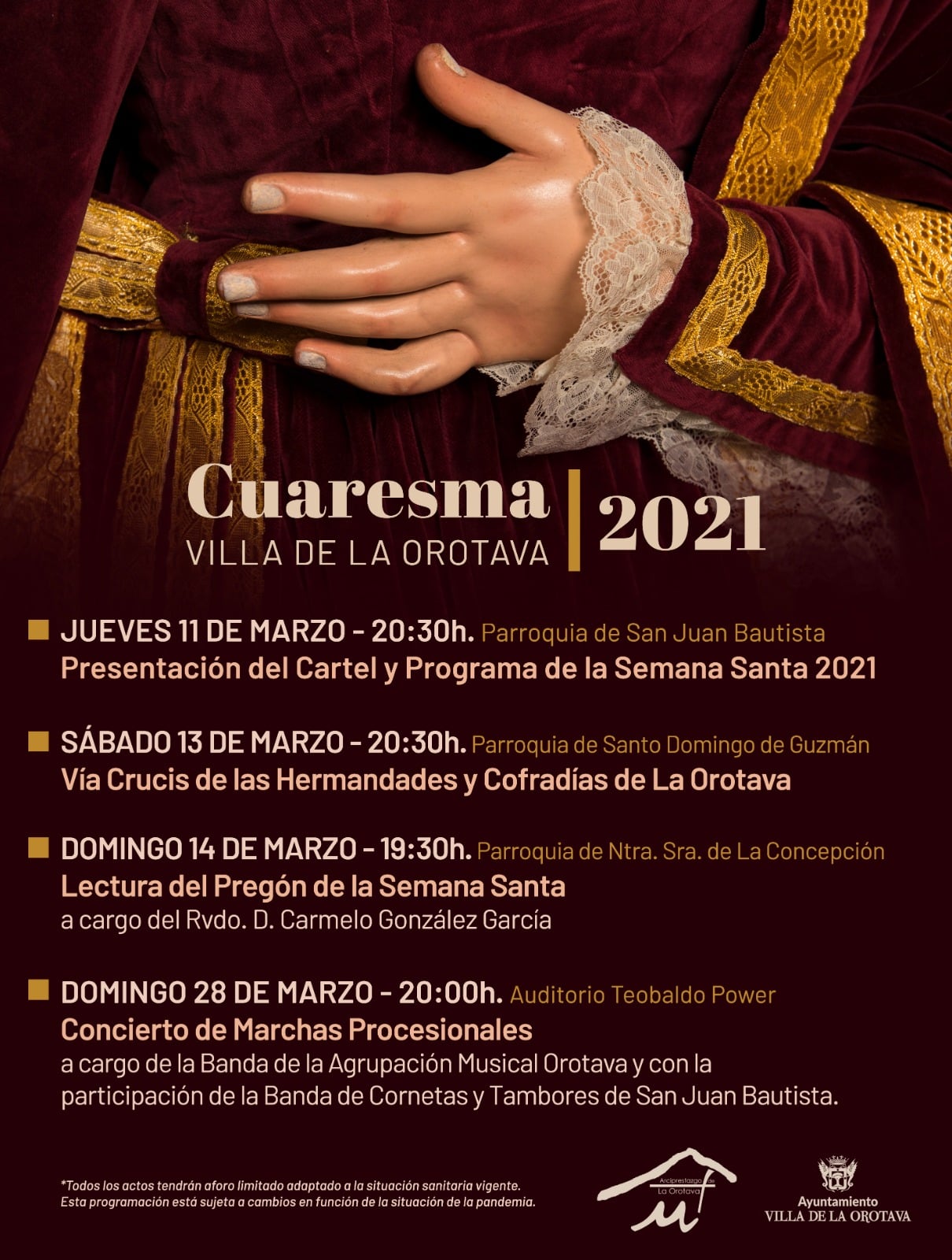La Orotava se prepara para los actos de la Semana Santa 2021 La imagen que anunciará la Cuaresma villera, que este año no celebrará procesiones, será la del Cristo Yacente de la Hermandad del Santo Entierro