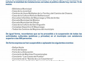 Aviso por cierre de instalaciones y suspensión de actividades lectivas y extraescolares 